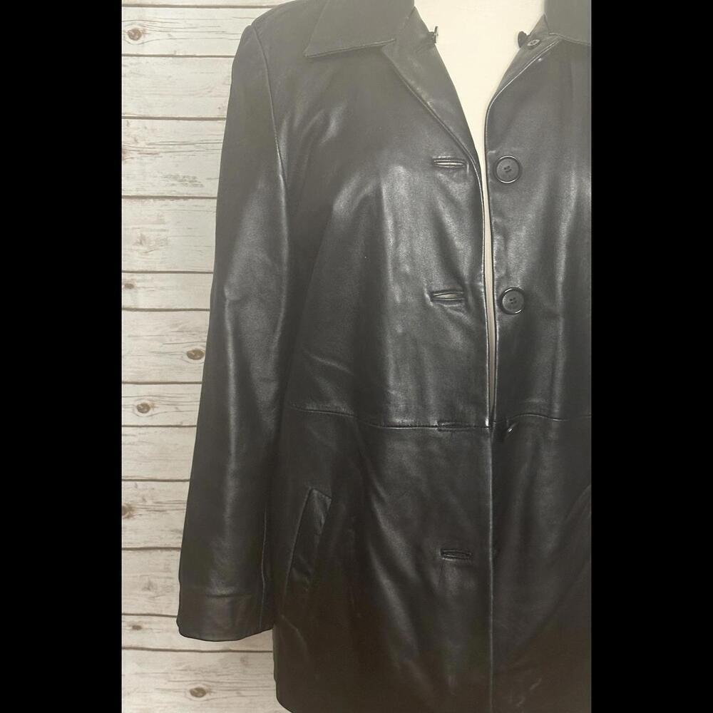 London Fog mob wife black leather jacket Size Large - Picture 3 of 7